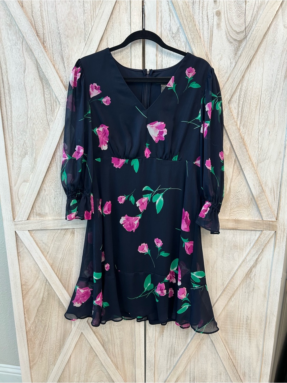 DKNY Black Mini Dress with Pink Floral Print